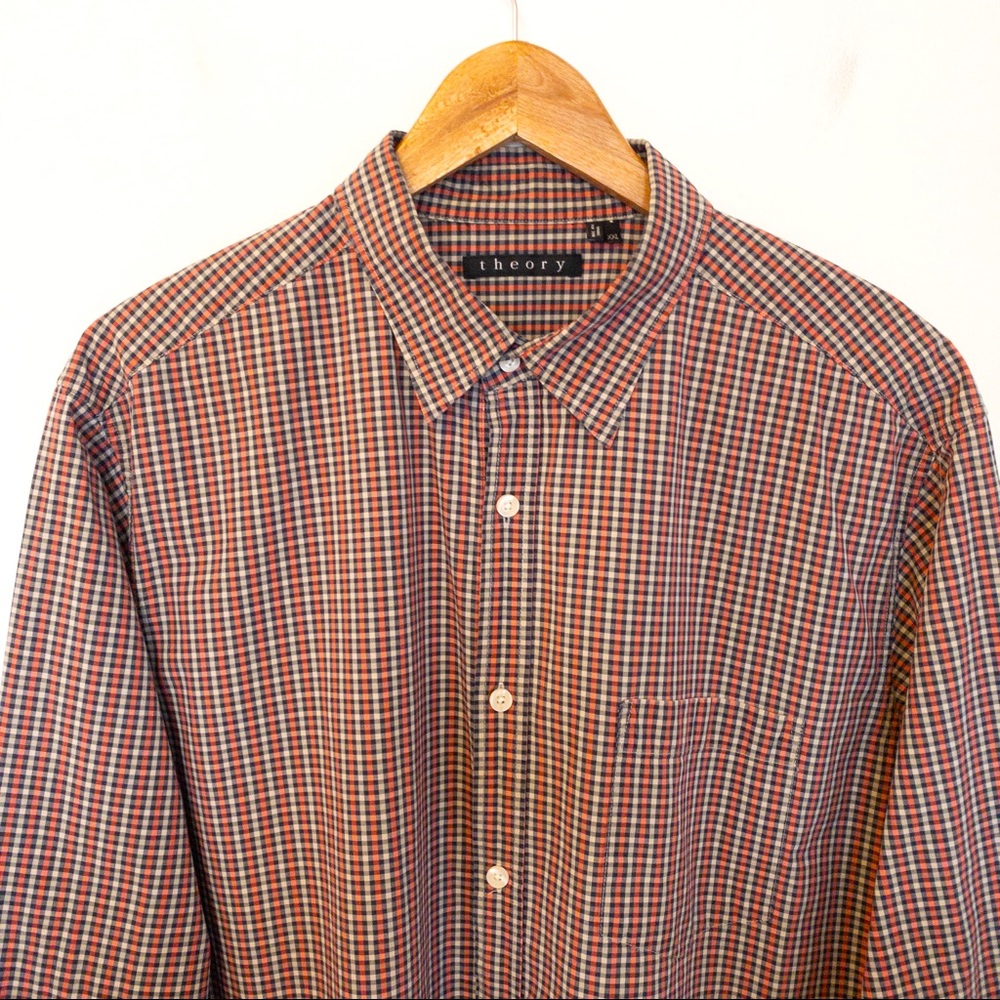 Theory Men Size XXL Shirt Plaid Check Long Sleeve